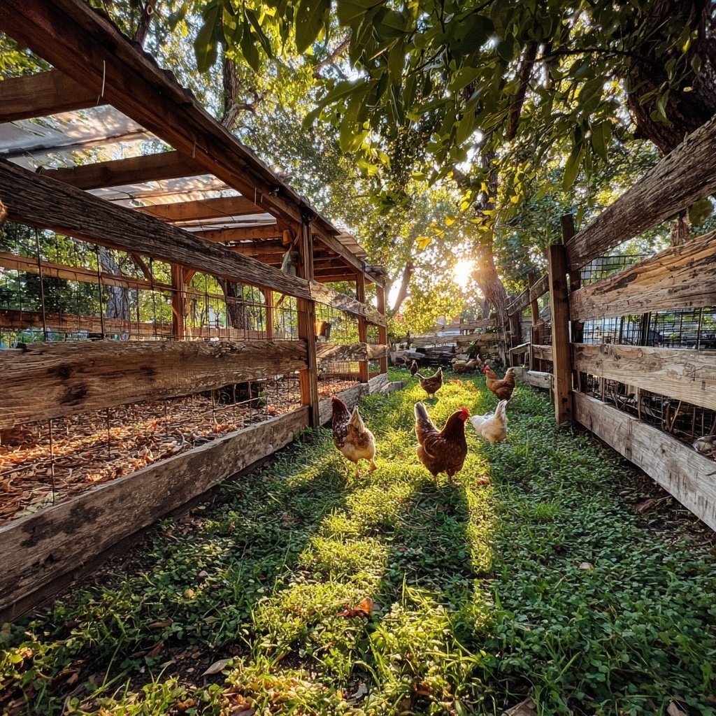 Spacious Chicken Run With Shade Cover