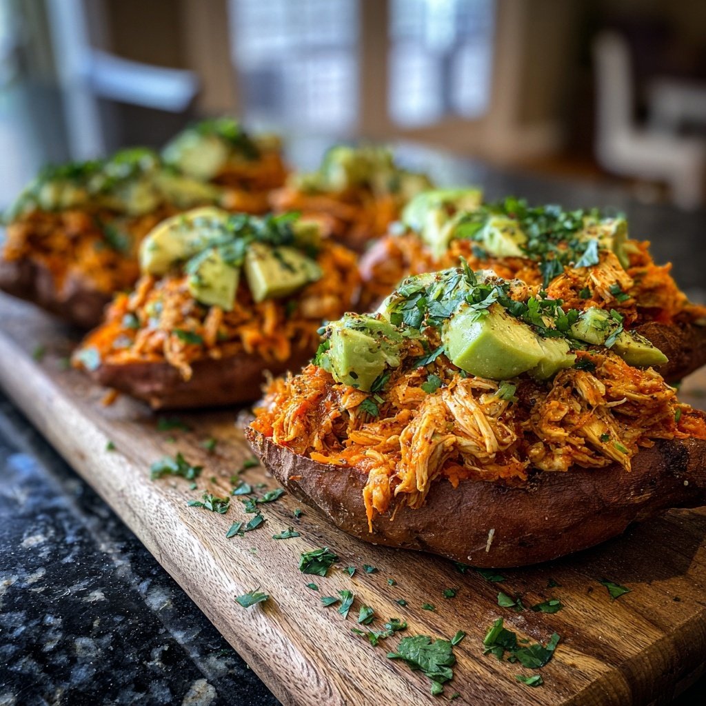 Shredded Chicken Stuffed Sweet Potatoes