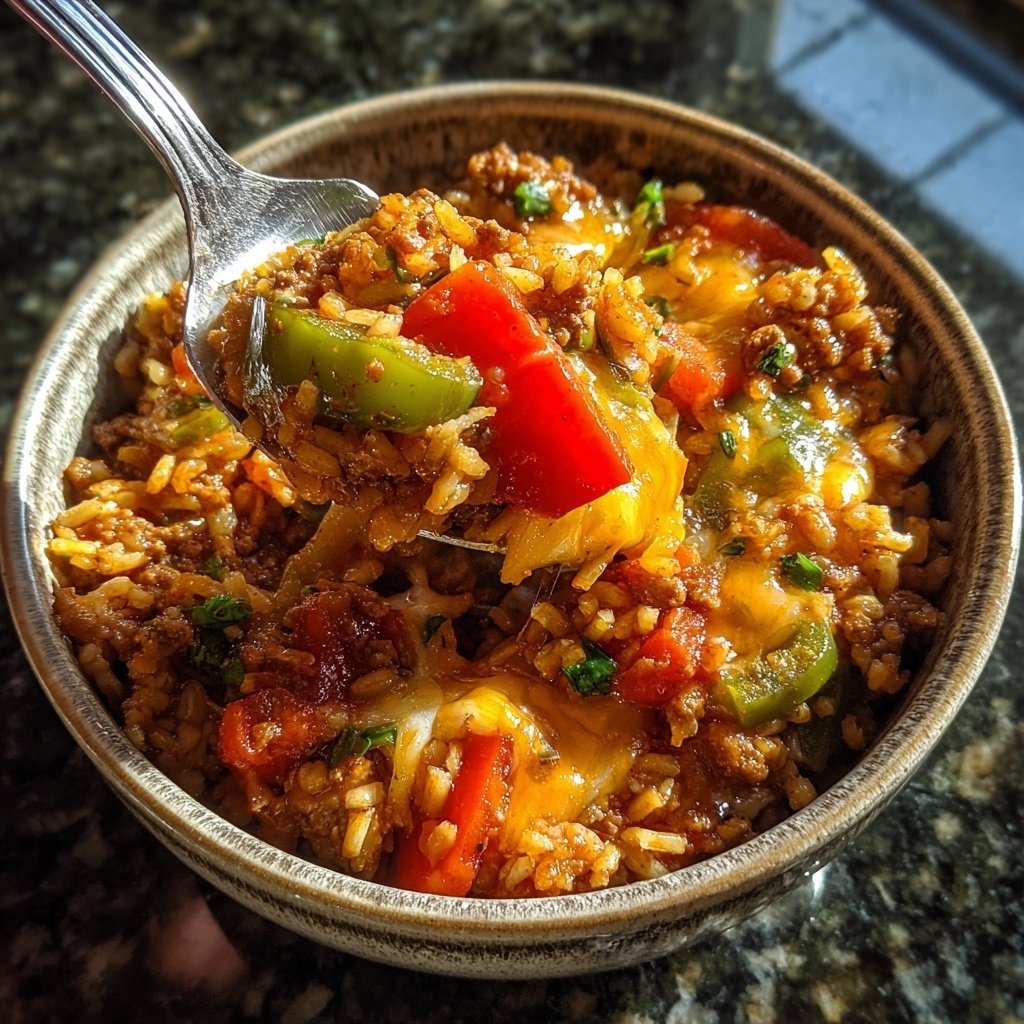 Ground Beef And Bell Pepper Rice Bowl
