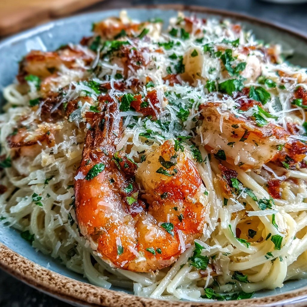 Angel Hair Pasta With Garlic Cream Shrimp