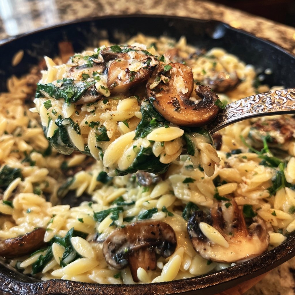 Romantic Creamy Spinach Mushroom Orzo